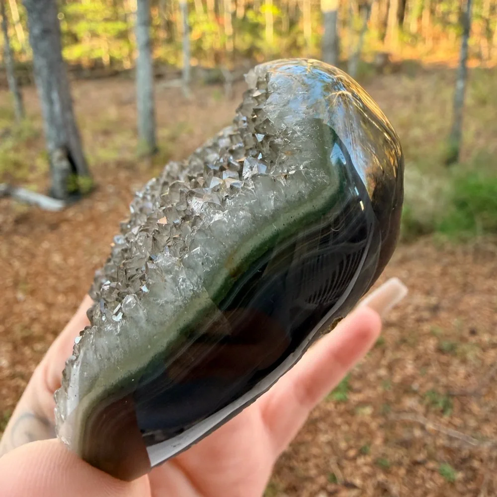 Green Agate Druzy Heart | Natural Sparkling Crystal | Earthy Mint Tones 0027 - Picture 5 of 9